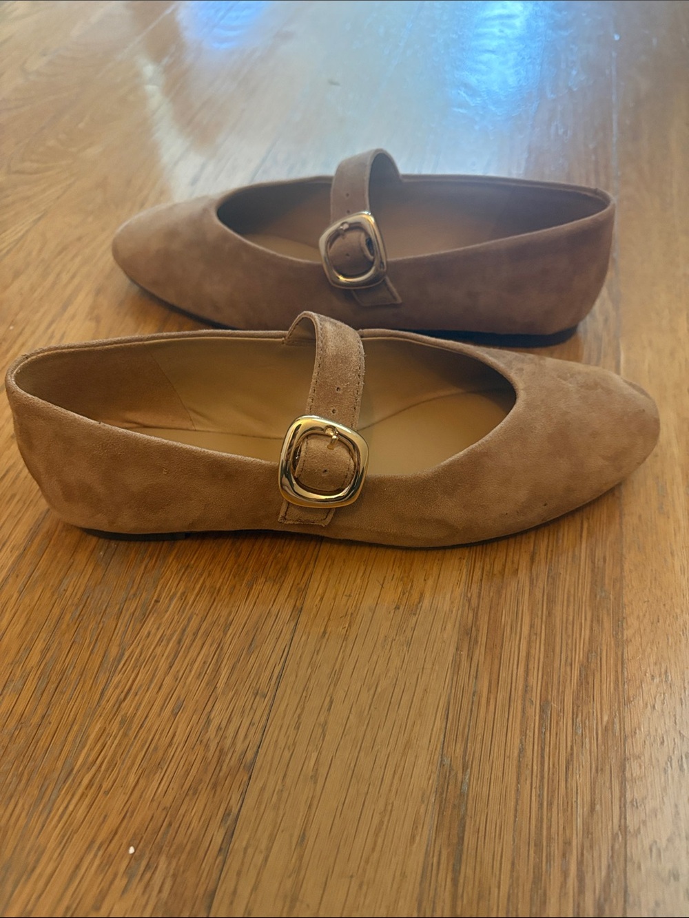 Madewell Remy Women's Suede Mary Jane Flats Dried Acron Tan with Gold Buckle 7